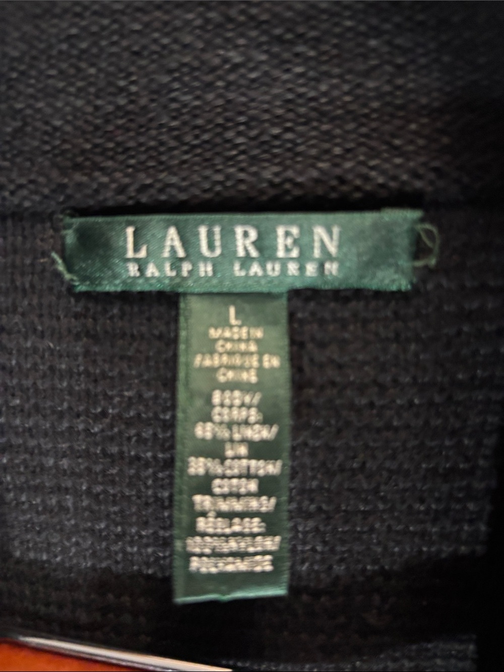 Lauren Ralph Lauren Black Cardigan with Tan Whipstitch Trim Linen Cotton Blend - Picture 2 of 10